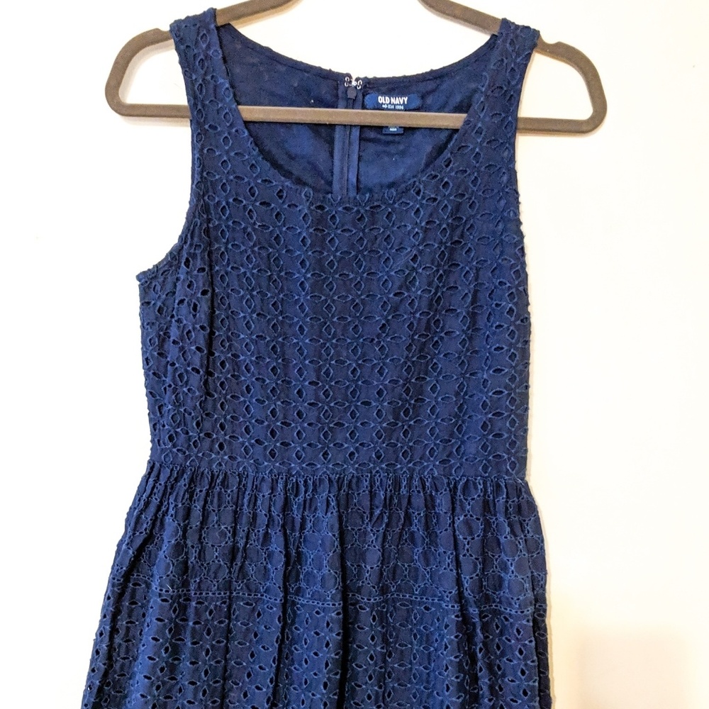Navy Blue Eyelet Dress
